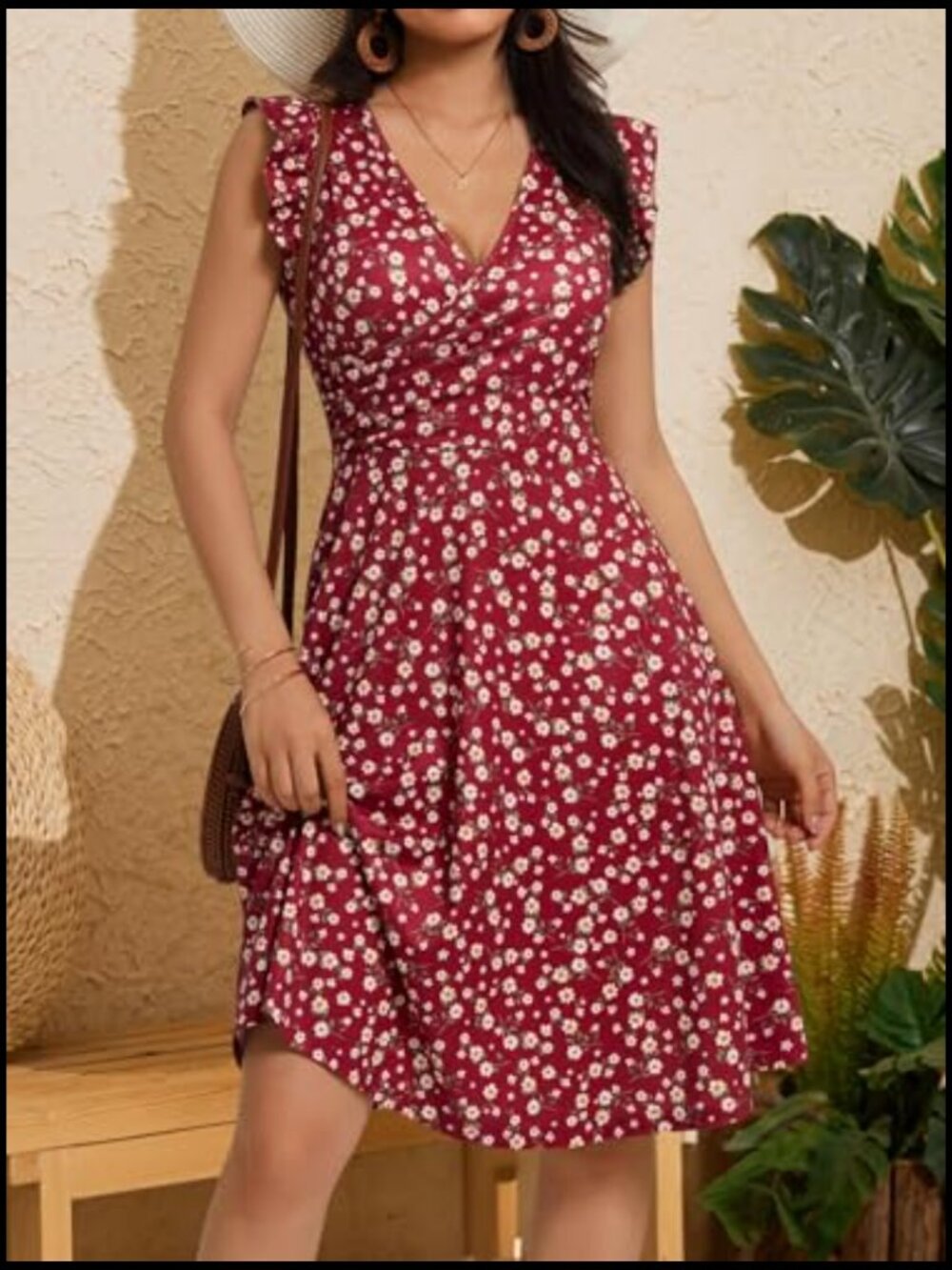 Wrap Sun Dress with Pockets Cap Sleeve V-Neck - Picture 2 of 7